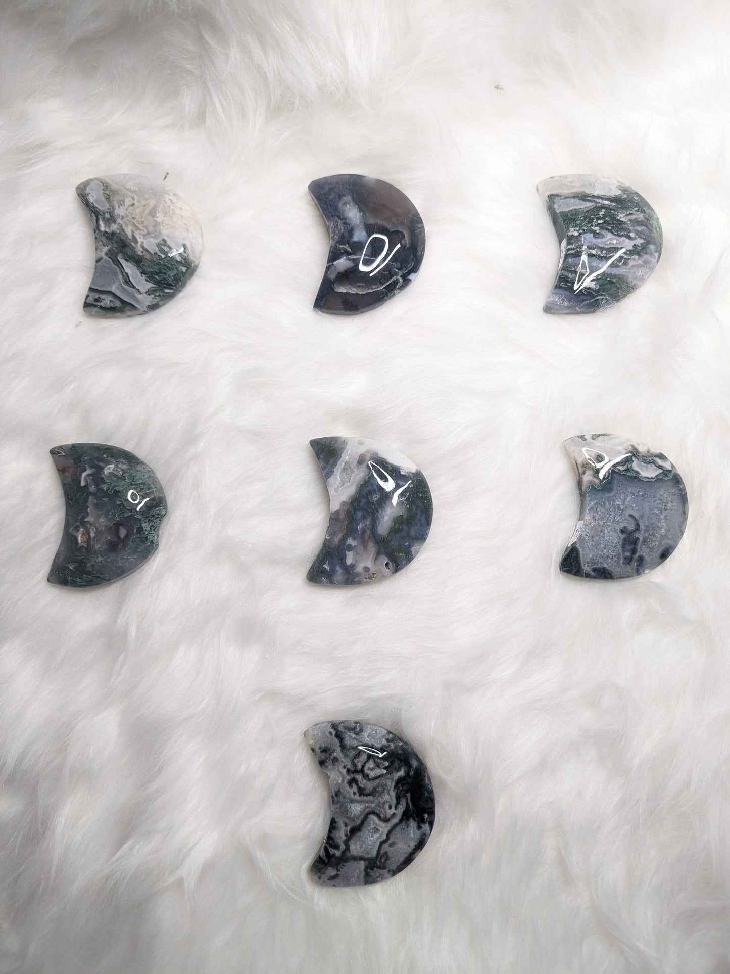 2" inches to 2.25" inches Moss Agate Moon
